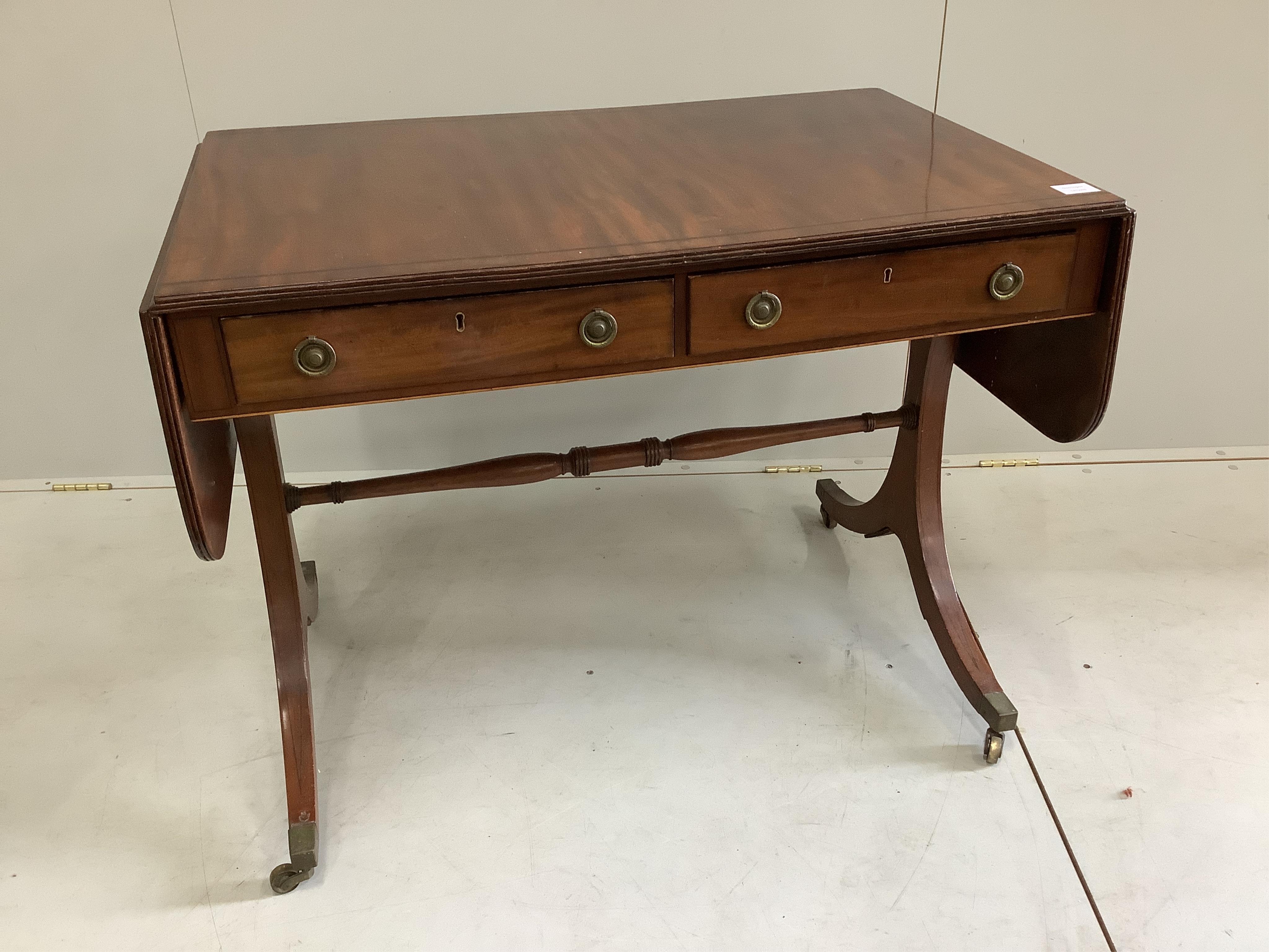 A 19th century mahogany sofa table, width 95cm, depth 61cm, height 74cm